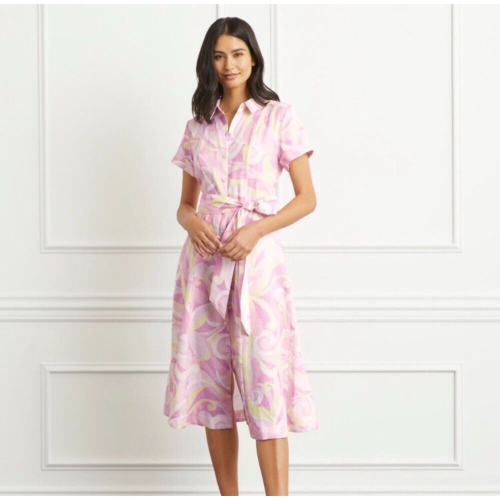 Hill House NWT Pink The Lily Midi Dress Candy Kaleidoscope 70s style, Size XXS